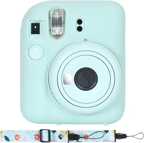 Vista 9 de Aenllosi Funda protectora de silicona adecuada para cámara Fujifilm Instax Mini 12 con correa para el hombro (rosa flor, solo funda)