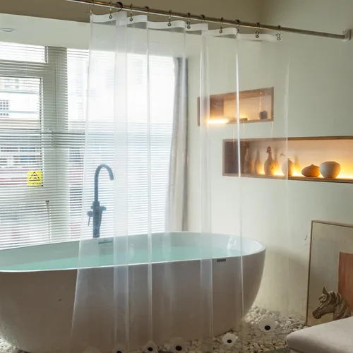 Vista 19 de Cortina de ducha corta transparente de 60 pulgadas de largo, forro de cortina de ducha corta de plástico EVA 7G, 60 pulgadas de largo para baño