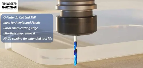Vista 4 de Fresa de extremo CNC de carburo sólido con corte en O, diámetro de corte de 1/4 de pulgada, extra largo, 3 brocas individuales de 0 flautas