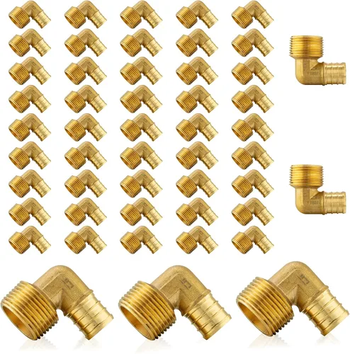 Vista 11 de Paquete de 5 accesorios PEX, adaptador de codo NPT roscado macho Pex de 1/2 x 3/4 pulgadas, accesorios de engarce de latón, para tubería PEX