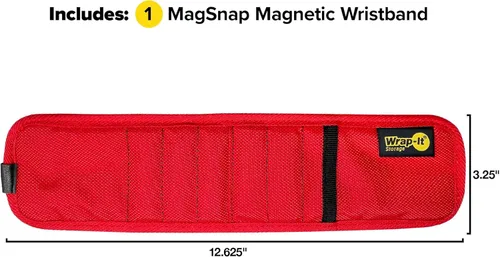 Vista 3 de Pulsera Magnética MagSnap de Wrap-It Storage - Roja - Gran Regalo para Papá Cinturón de Herramientas y Soporte de Tornillos