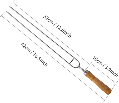 Vista 6 de IMEEA Brochetas dobles para asar brochetas gruesas de acero inoxidable con mango de madera, 16.5 pulgadas