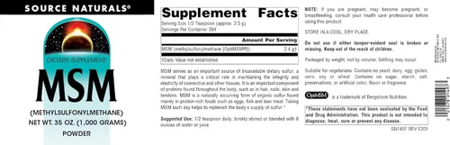 Vista 4 de Source Naturals MSM (Metilsulfonilmetano) Peso neto. 35 onzas (0.04 oz) - Polvo