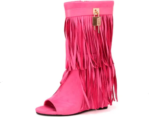 Vista 2 de Sandalias de tacón grueso con borlas y borlas para mujer, hechas a mano, estilo vintage, para verano