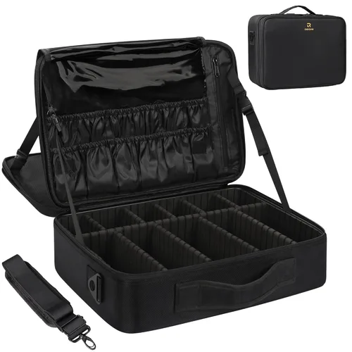MONSTINA Estuche de maquillaje grande, bolsa de maquillaje de 3 capas, organizador de cosméticos, bolsa de tren de peluquería, caja de artista de