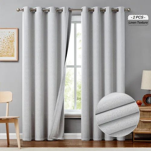 Vista 12 de Melodieux Cortinas opacas de lino verde de 84 pulgadas de largo para dormitorio, sala de estar, arpillera rústica, aislamiento térmico, cortinas