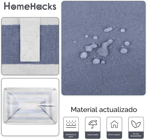 Vista 5 de HomeHacks Paquete de 2 cestas grandes para la lavandería, impermeable, cesta de lavandería independiente, cesta de ropa alta plegable con asas Azul