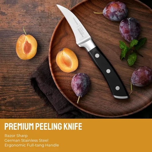 Vista 2 de OAKSWARE Cuchillo de pelar con pico de pájaro, cuchillos de pelar de 2.75 pulgadas de acero inoxidable alemán pequeños cuchillos curvados