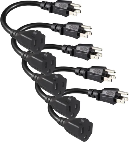 Vista 11 de [1 Pack] Cable de extensión de alimentación corto de 6 pulgadas - Cable de extensión de 3 clavijas mini negro para interiores con puesta a tierra
