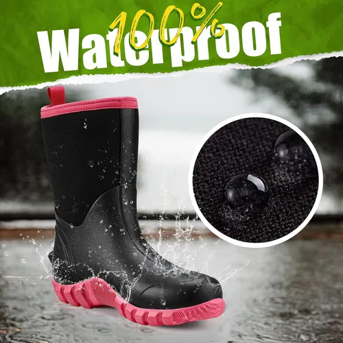 Vista 2 de TIDEWE Botas de goma para mujer, botas de lluvia aisladas de neopreno de 0.217in con vástago de acero, botas de caza impermeables de media