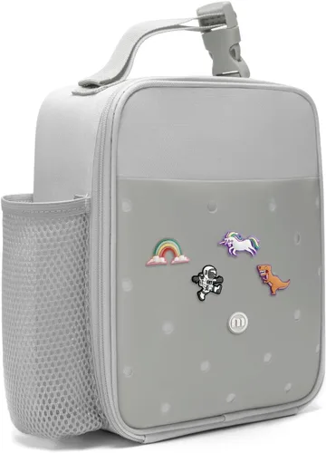 Vista 9 de MEXS Bolsa de almuerzo para niños, lonchera aislada para niñas y niños, lonchera duradera (ajustable) con soporte para botella de agua/forro