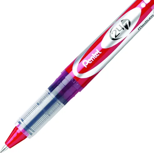Vista 3 de Pentel Bolígrafo con rodillo 24/7, línea media, tinta roja, caja de 12 unidades (BLD97-B)