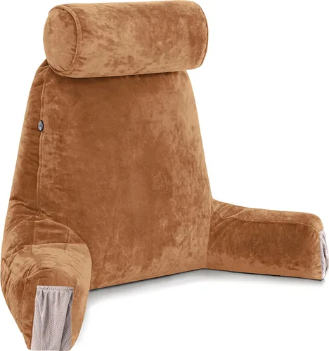 Vista 95 de Husband Pillow Backrest with Arms - Adult Reading Pillow with Shredded Memory Foam, Ultra-Comfy Removable Microplush Cover & Detachable Neck Roll