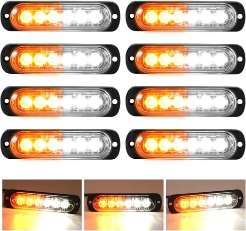 Vista 10 de SEISSO Paquete de 4 luces estroboscópicas ámbar de 12 LED para vehículos y camiones, kit de luces estroboscópicas de emergencia, 12V -24V, luces
