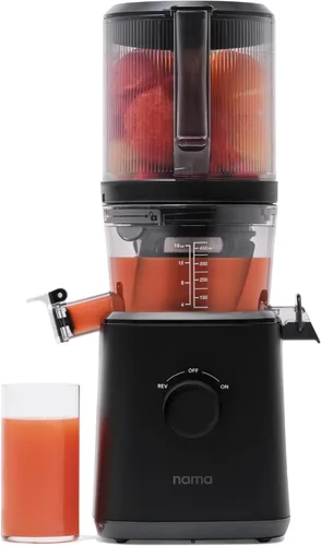 Nama J2 Exprimidor de prensa en frío – Autoalimentación para funcionamiento manos libres con tolva de boca ancha para carga de recetas enteras,