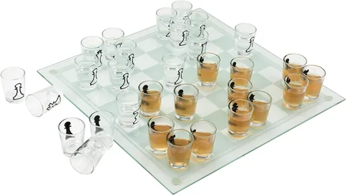 Vista 6 de True Juego de ajedrez de vidrio de chupito, tablero de ajedrez con piezas de ajedrez de vidrio de chupito, vidrio transparente y vidrio esmerilado