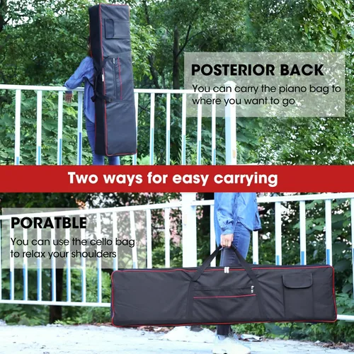 Vista 7 de Funda para teclado de 88 teclas, funda para piano con bolsa para teclado de 2 bolsillos, 600D Oxford duradero interior acolchado cobertura completa