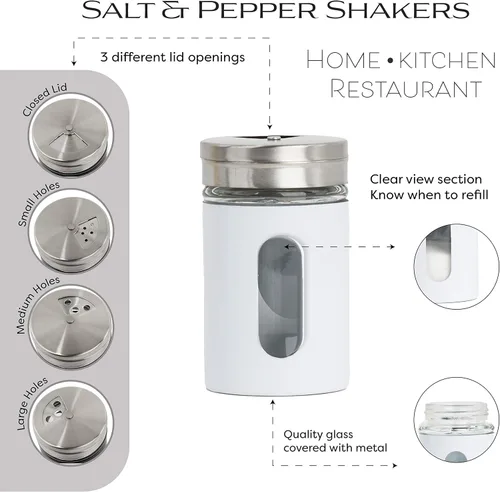 Vista 5 de White Salt Pepper Shakers Retro Spice Jars - Juego de 5