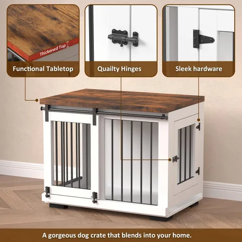 Vista 4 de Zakkart Muebles de jaula para perros con puerta de granero para perros medianos de hasta 40 libras. - Perrera para cachorros con parte superior