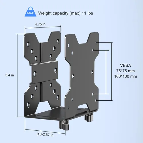 Vista 2 de Pholiten Soporte de Montaje Ajustable para Mini PC de Cliente Delgado, Soporte para Computadora CPU VESA Bajo Escritorio y Brazo de Monitor