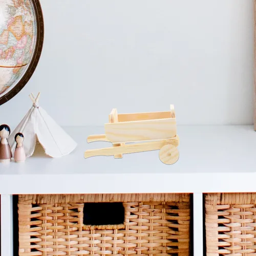 Vista 6 de Carrito de casa de muñecas, modelo de madera, mini carrito de carretilla en miniatura, mini carrito de compras, muebles de casa de muñecas, jardín