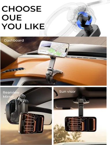 Vista 6 de LISEN para iPhone 17 Air para soporte de teléfono de coche Magsafe de 360 grados, soporte de tablero, soportes magnéticos para salpicadero de coche