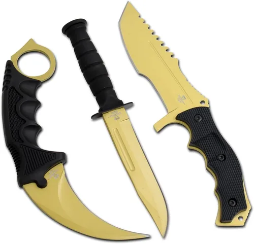 Vista 7 de Snake Eye Tactical Juego triple Karambit, mini cuchillo de caza de cazador, caza al aire libre, camping, pesca (negro)