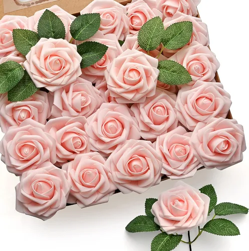 Vista 16 de Mocoosy - 50 unidades de rosas artificiales negras, rosas falsas para decoraciones, rosas de espuma de tacto real a granel con tallos para ramos