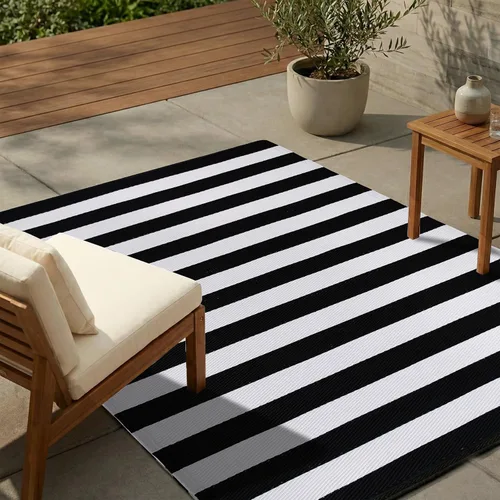 Vista 17 de FH Home - Alfombra para exteriores, impermeable, resistente a la decoloración, reversible, plástico reciclado de alta calidad, acabado geométrico