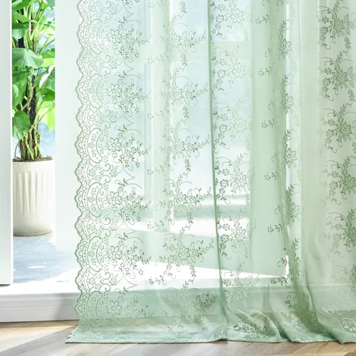 Vista 16 de Kotile - Cortinas de encaje beige de 45 pulgadas de largo para ventanas de cocina, 2 paneles, cortinas de encaje floral de vid traslúcidas