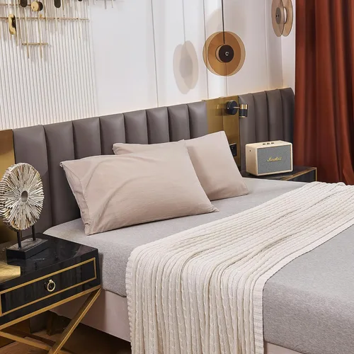 Vista 8 de ECOCOTT - Paquete de 2 fundas de almohada color beige, 100% algodón, cierre de sobre (tamaño estándar, 20 x 26 pulgadas)