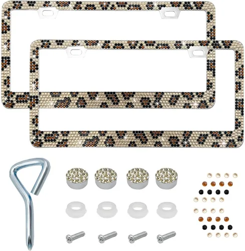 Vista 14 de Ziciner Marco de matrícula brillante, cubierta brillante para placa de matrícula con diamantes de imitación multifacéticos, soporte para placa