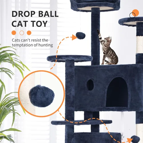 Vista 3 de BestPet Torre de árbol para gatos de 70 pulgadas, azul marino, resistente, fácil de montar, centro de actividades de varios niveles con postes