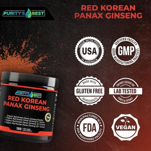 Vista 8 de Purity's Best Red Korean Panax Ginseng – 5% Ginsenósidos – Suplemento herbario – 120 cápsulas vegetales