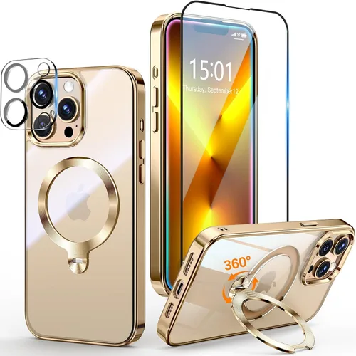 Vista 19 de [Protección Tri-Shield] Funda para iPhone 13 Pro con soporte giratorio de 360° compatible con MagSafe [anillo magnético de CD)