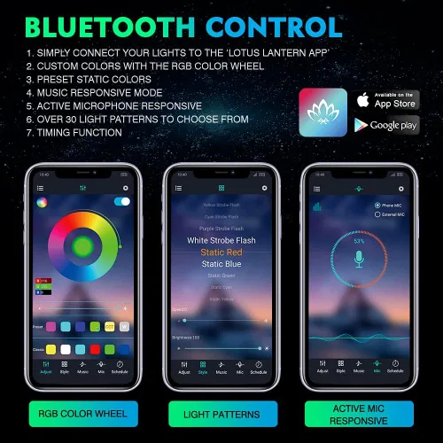 Vista 5 de Xprite - Kit de luces LED RGB bluetooth con controlador RF, luces neón multicolor intermitentes que sincronizan con la música para vehículos