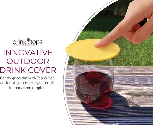 Vista 3 de Drink Tops Tap and Seal - Cubierta para vaso de bebida al aire libre, succiona suavemente a los vasos para mantener las partículas fuera y reducir