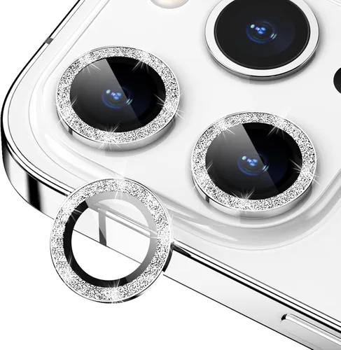 Vista 10 de Xfilm Protector de lente de cámara Bling para iPhone 14 Pro/14 Pro Max, dureza 9H a prueba de rayones, protector de anillo individual de metal