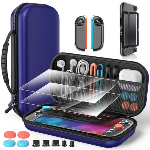 Vista 8 de Switch 2 Accessories Bundle for Nintendo Switch 2 2025, Portable Hard Shell Slim Case with Switch 2 Crystals Cover kit, 2 HD Screen Protectors
