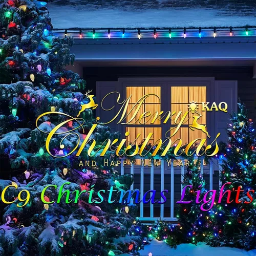 Vista 6 de KAQ 2 paquetes de 100 luces LED multicolor C9 para Navidad, impermeables para interiores y exteriores, tira de luces extensible de 98 pies