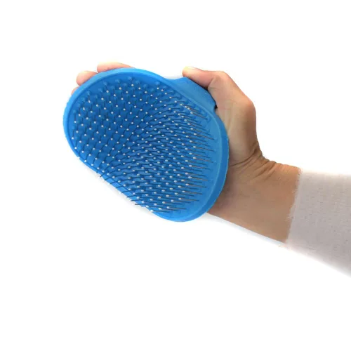 Vista 2 de Emours Cepillo de aseo para perros, cepillo de baño para champú para mascotas, peine de goma de masaje calmante con mango de anillo ajustable