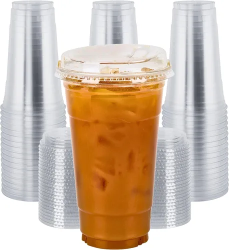 Vista 8 de Green Direct Tazas desechables de plástico transparente para café helado de 12 onzas con tapas para sorber sin pajilla, paquete de 100