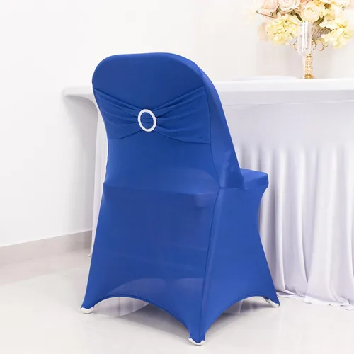 Vista 33 de Efavormart - Funda para silla de banquete de elastano beige con banda de hebilla de diamantes de imitación plateados, funda elástica para silla
