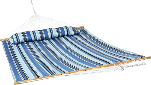 Vista 10 de Sunnydaze - Hamaca doble acolchada para exterior con almohada, toldo a Awning Stripe