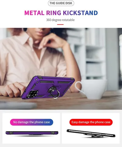 Vista 6 de Funda para Galaxy A42 5G, con protector de pantalla HD, [grado militar] anillo de montaje en coche con soporte híbrido de policarbonato duro