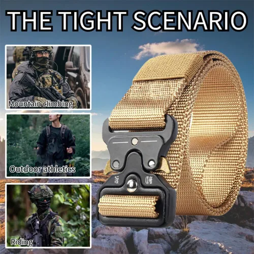 Vista 7 de Cinturón táctico para hombre, resistente hebilla de metal de liberación rápida, ajustable, estilo militar, cinturones de nailon