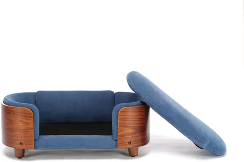 Vista 2 de HomSof Cama elevada para perros y gatos de 26.38 pulgadas, sofá para mascotas con patas de madera maciza y respaldo de madera doblada con cojín