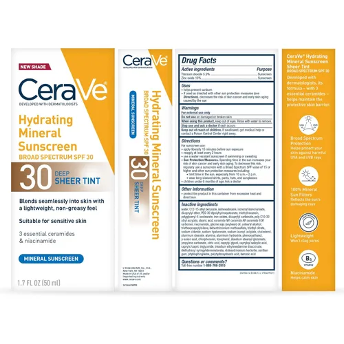 Vista 7 de CeraVe Protector solar mineral hidratante SPF 30 con tinte transparente, protector solar mineral tintado con óxido de zinc y dióxido de titanio, se