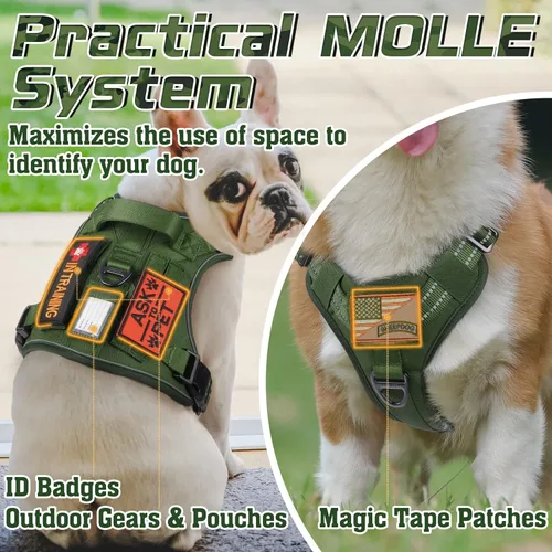 Vista 6 de rabbitgoo Arnés táctico para perro, sin tirones, chaleco militar con asa y Molle, arnés para perro de servicio de fácil control para perros grandes