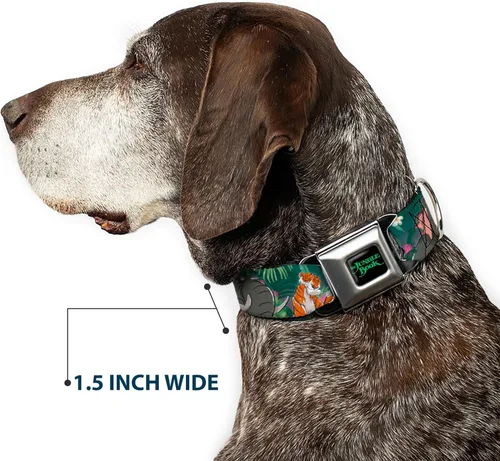 Vista 7 de Buckle-Down Collar de perro con hebilla de cinturón de seguridad The Jungle Book 8 Character Group Greens 9 a 15 pulgadas 1.0 pulgadas de ancho, 1